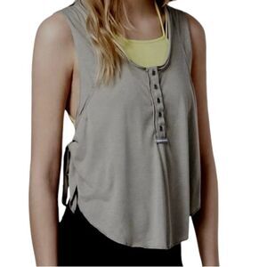 Free People FP Movement Gray Sleeveless Henley Tank Top Tie Back Women’s S